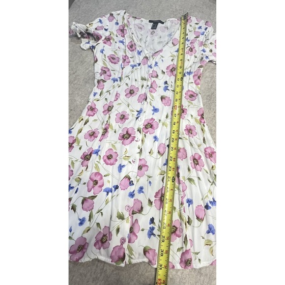 Forever 21 Flowy Floral Ruffle Sleeve Button Front Dress Small Pink Blue Ivory - Picture 3 of 6